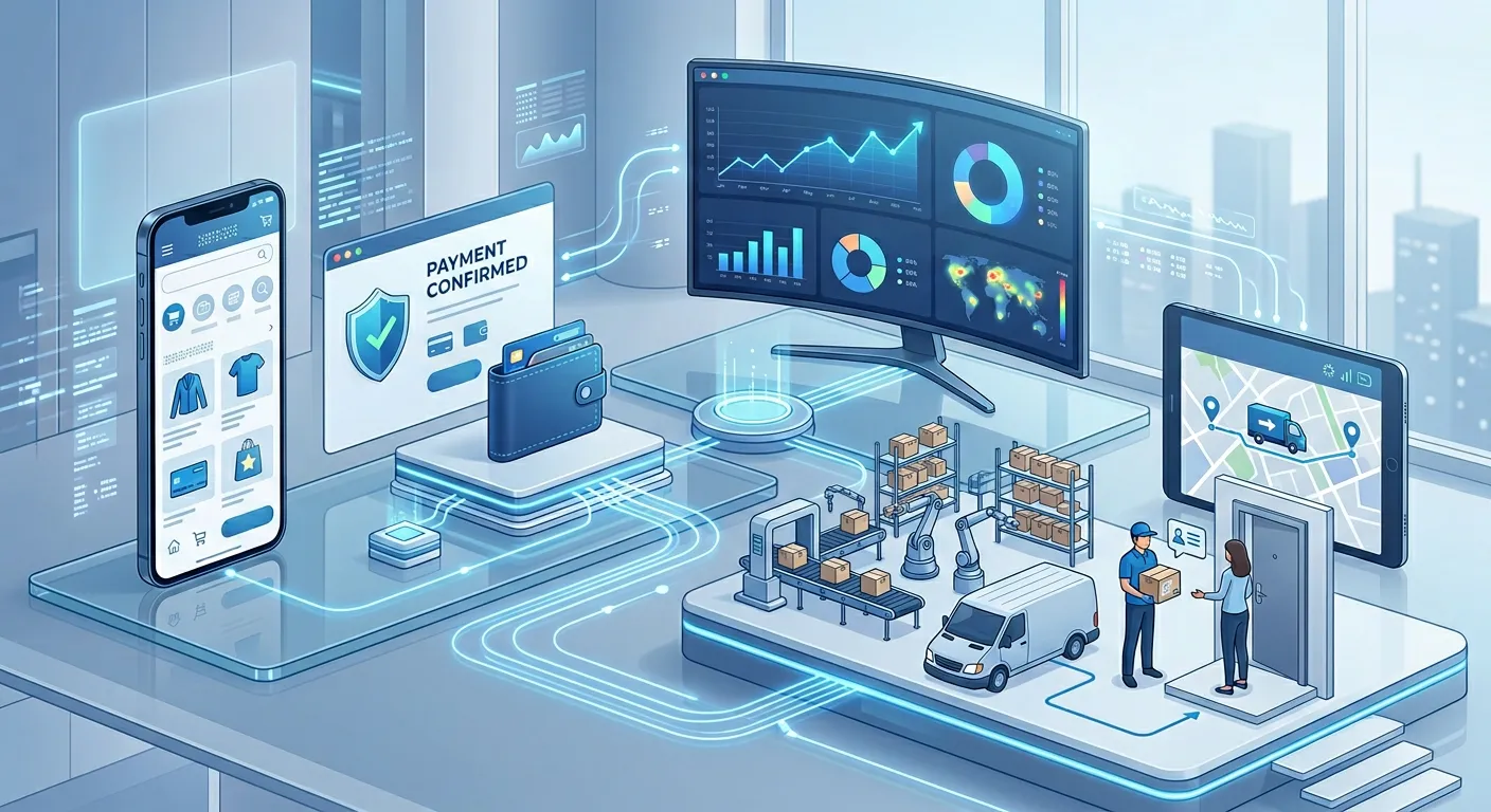 Firefly_Modern e-commerce technology ecosystem, visually showing secure online payment system 89576.webp